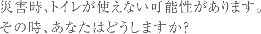 災害時、トイレが使えない可能性があります。
    その時、あなたはどうしますか？