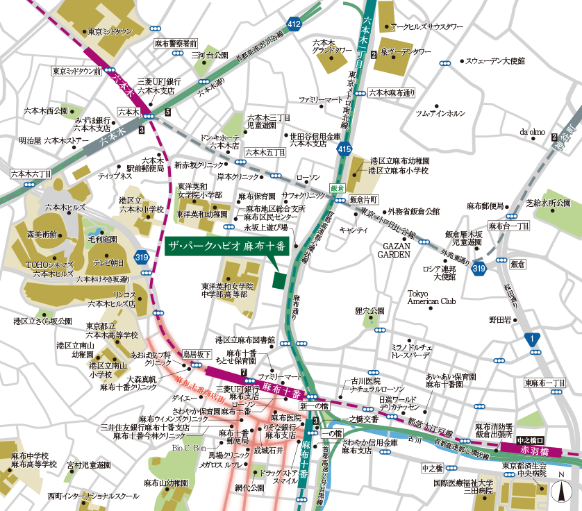 ザ・パークハビオ 麻布十番　現地案内図
