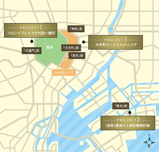 オフィスビル3物件マップ