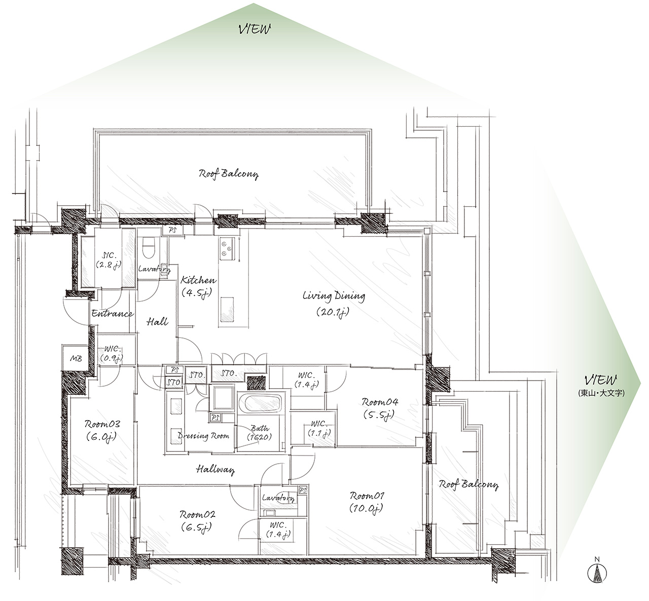 間取りイラスト （仮称）京都市左京区聖護院円頓美町計画 Trタイプ（128.76㎡）