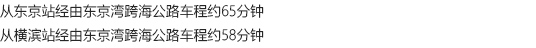 从东京站经由东京湾跨海公路车程约65分钟 从横滨站经由东京湾跨海公路车程约58分钟