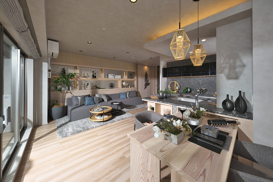 「ザ・パークハウス 京都聖護院」のモデルルームで使用されているみやこ杣木。