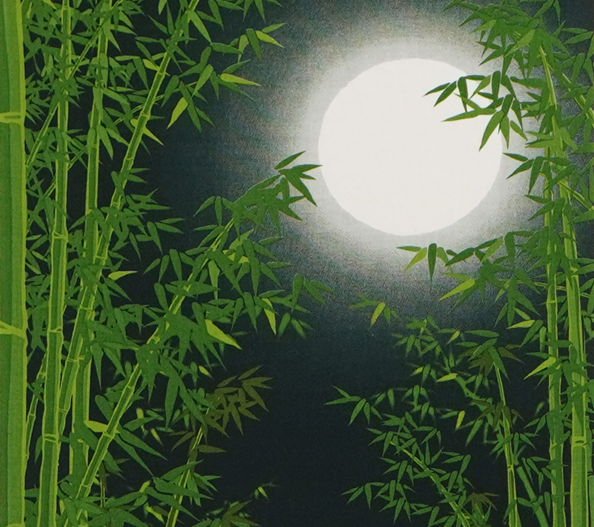 手ぬぐい 「竹林と満月」