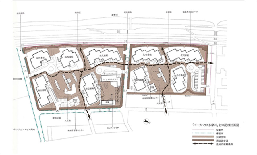 「パークハウス多摩川」全体配棟計画図。
