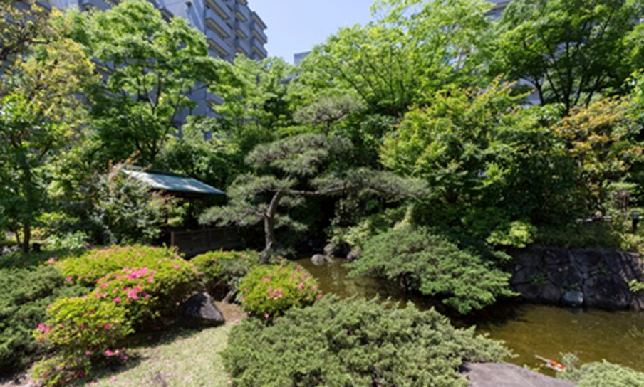 マンションの敷地内とは思えない南街区の和風庭園。