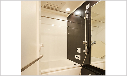 ミストサウナが設置されたバスルーム。シャワーヘッドはマッサージ機能付き。