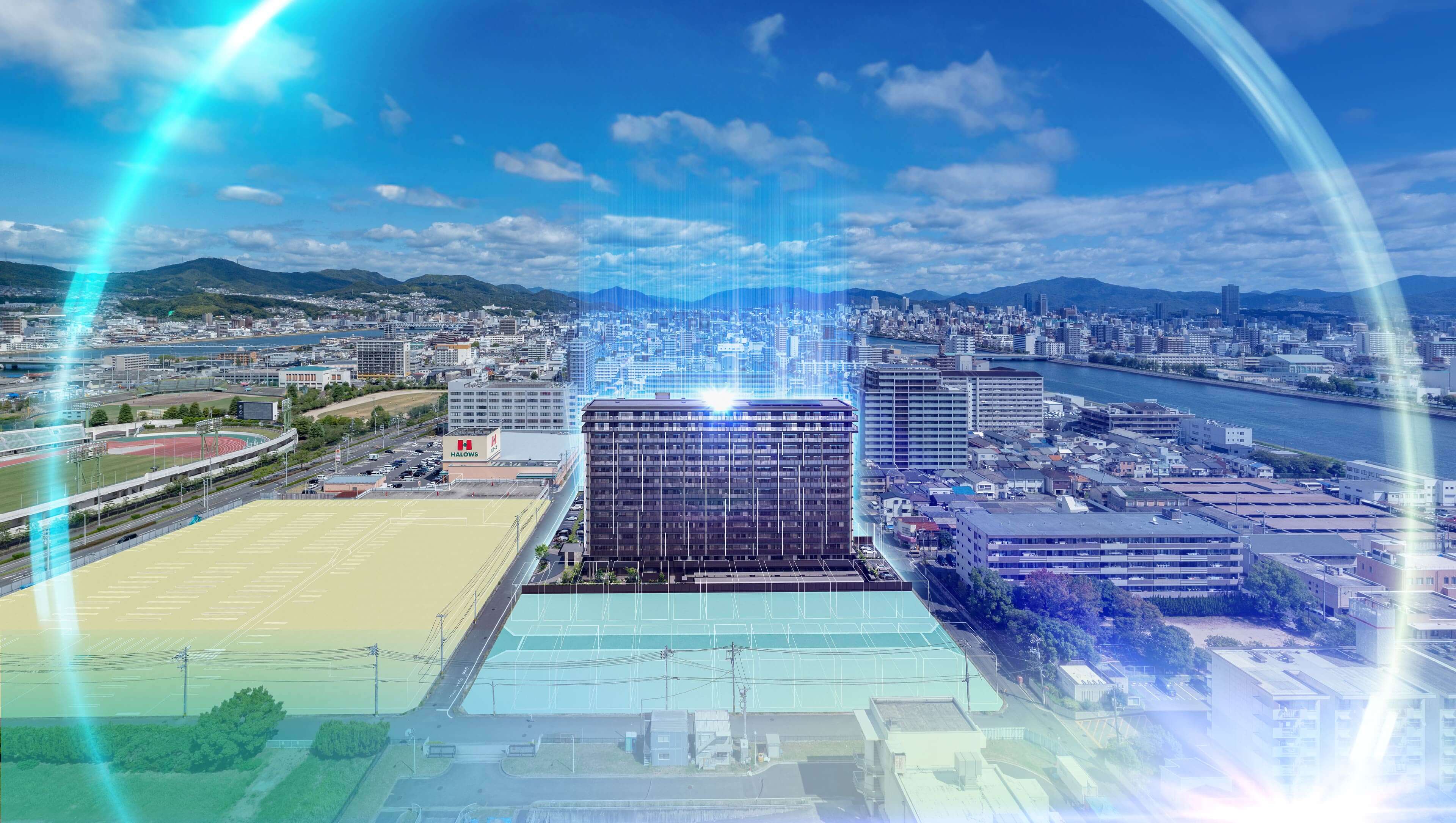 現地南西周辺からを望む外観完成予想CG