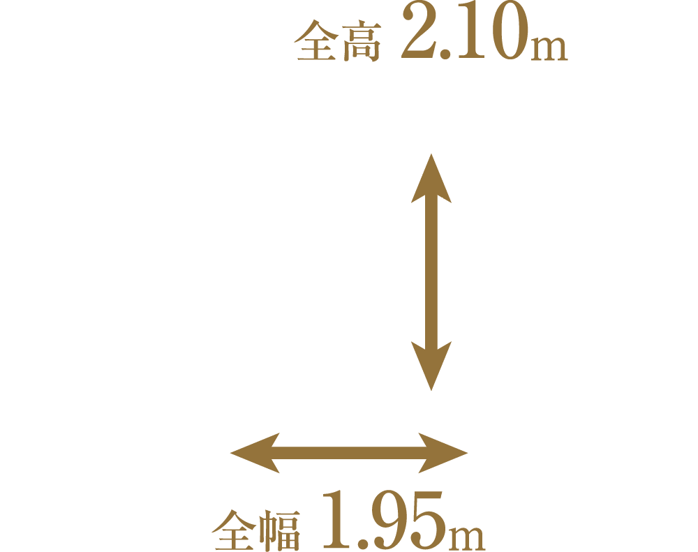 機械式駐車場 車両対応サイズ（正面・全幅1.95m／全高2.10m）