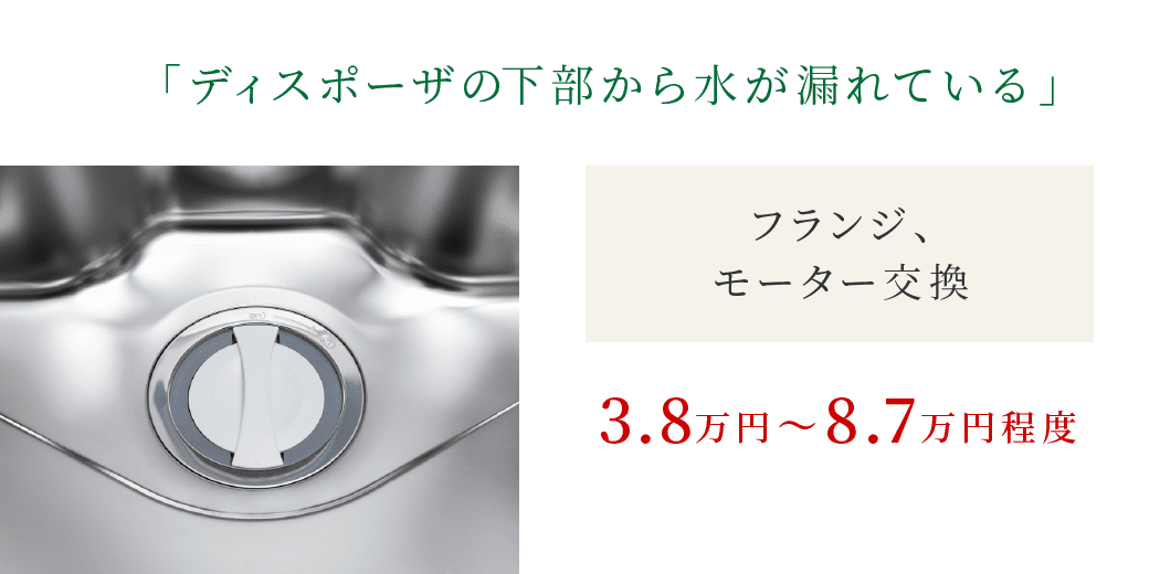 「ディスポーザの下部から水が漏れている」|フランジ、モーター交換