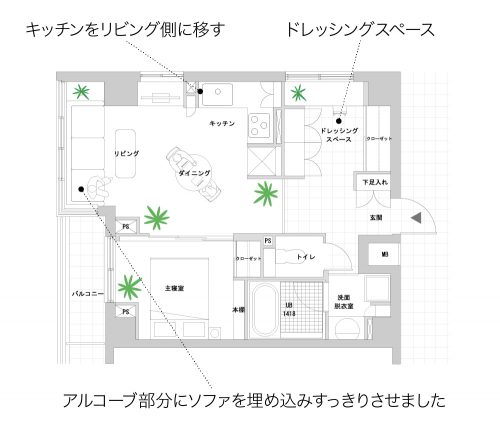 提案２「部屋を２つの空間に分けて考えました」