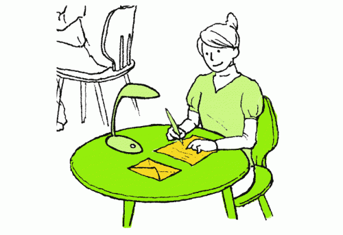 テーブルで手紙 テーブルで手紙