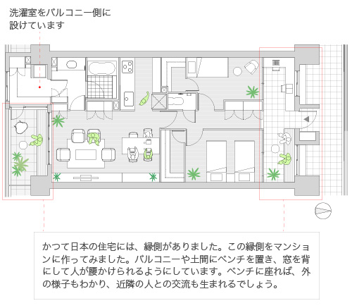 plan 32 バルコニーと土間に縁側