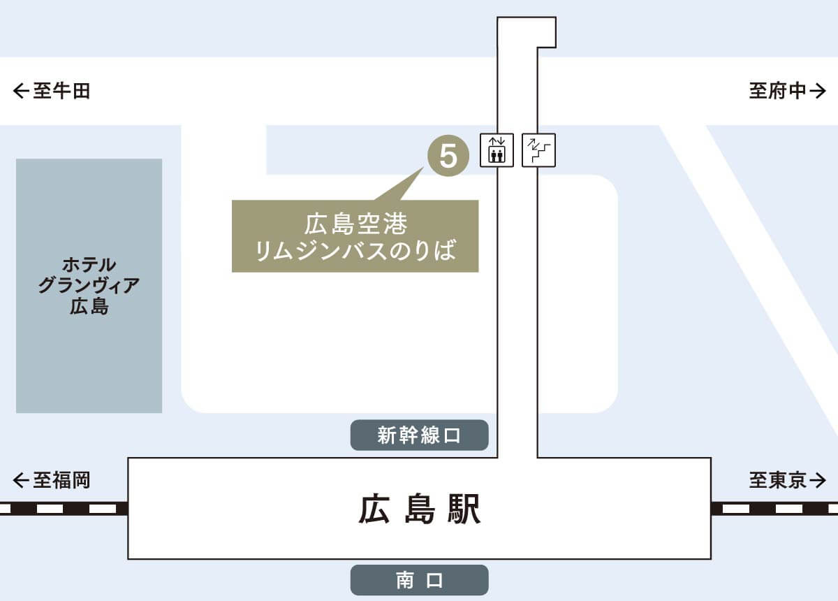 広島駅（新幹線口）略図 5番のりばの位置