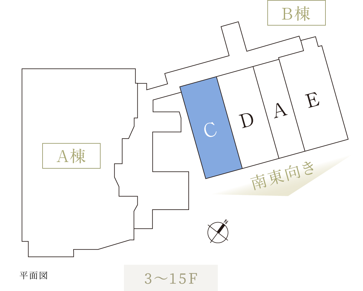 平面図 Cタイプ場所 B棟(図面右の建物の左)