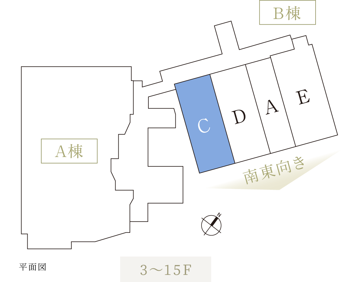 平面図 Cタイプ場所 B棟（図面右の建物の左）