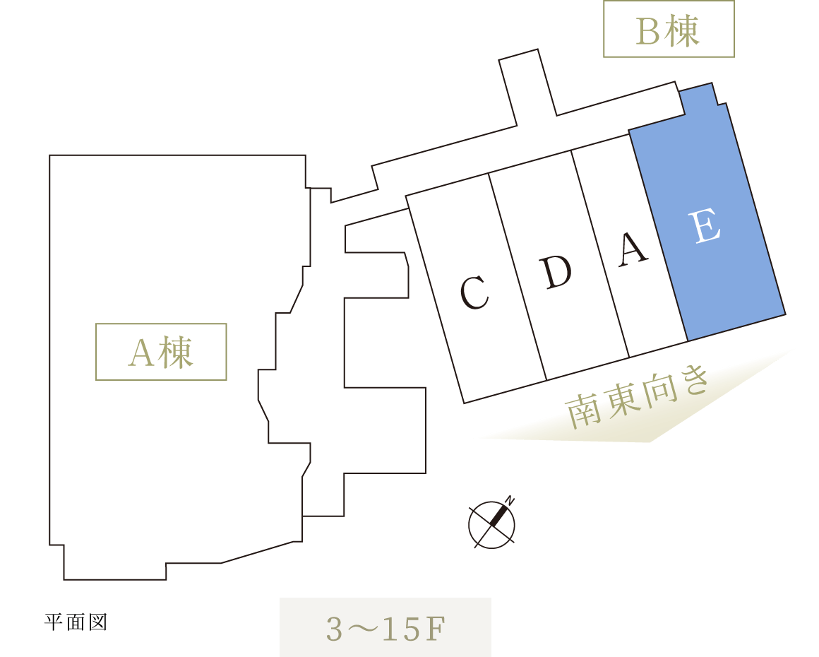 平面図 Eタイプ場所 B棟(図面右の建物の右)