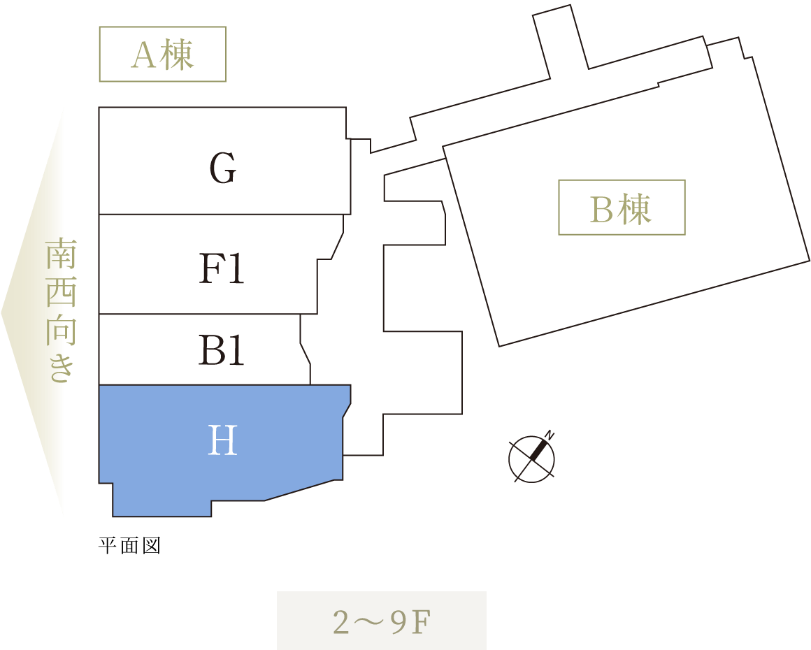 平面図 Hタイプ場所 A棟(図面左下)