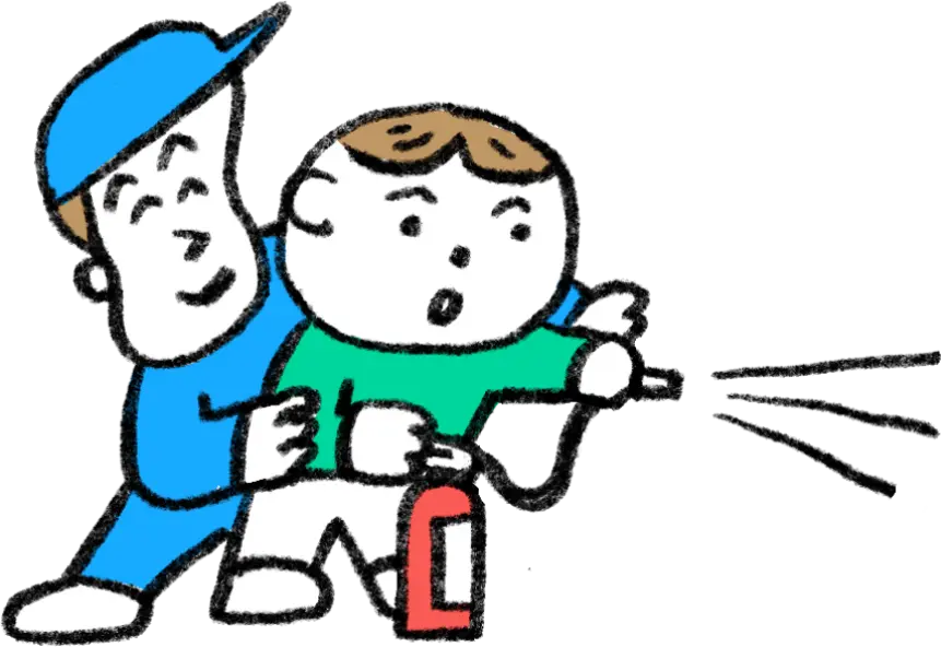 消火器訓練している少年