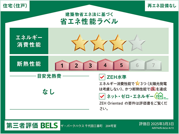 ※掲載の「省エネ性能ラベル」は、特定の住戸の性能を示すものであり、全ての住戸の性能を示すものではありません。評価結果は住戸ごとに異なります。住戸ごとの評価については販売員にお問い合わせください。