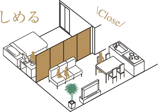 ウォールドア開閉時イメージイラスト（Cタイプ）