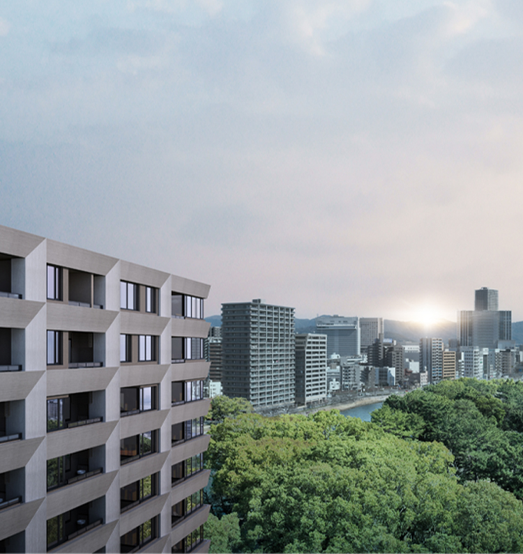 縮景園から望む外観完成予想CG