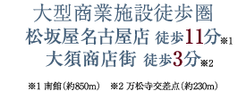 「栄」エリア徒歩圏 松坂屋名古屋店 徒歩11分 大須商店街 徒歩3分