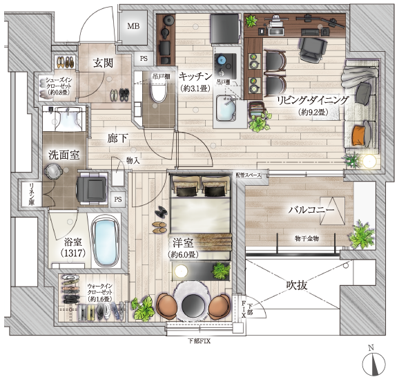 B1 TYPE（家具レイアウト）間取り図