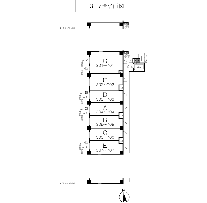 3〜7階平面図