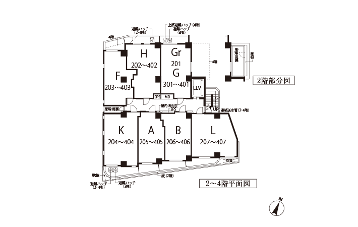 2〜4階平面図