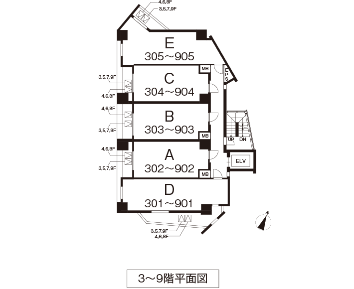 3～9階平面図