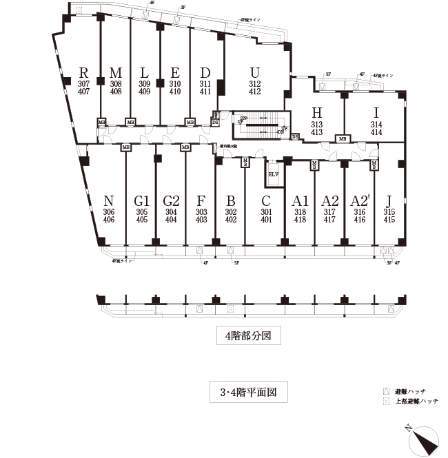 3・4階平面図