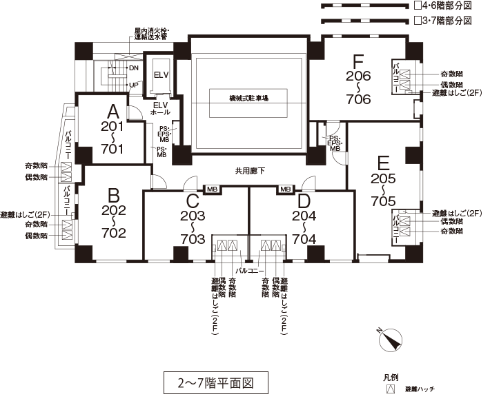 3〜7階平面図