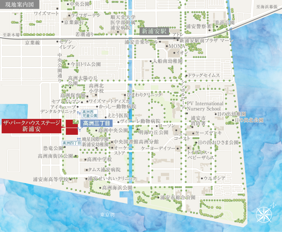 現地案内図 公式 ザ パークハウス ステージ 新浦安 東京 駅直通16分 三菱地所レジデンスの新築分譲戸建