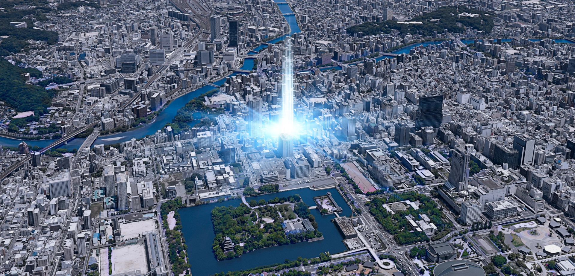 広島市都心部と上八丁堀エリアの空撮